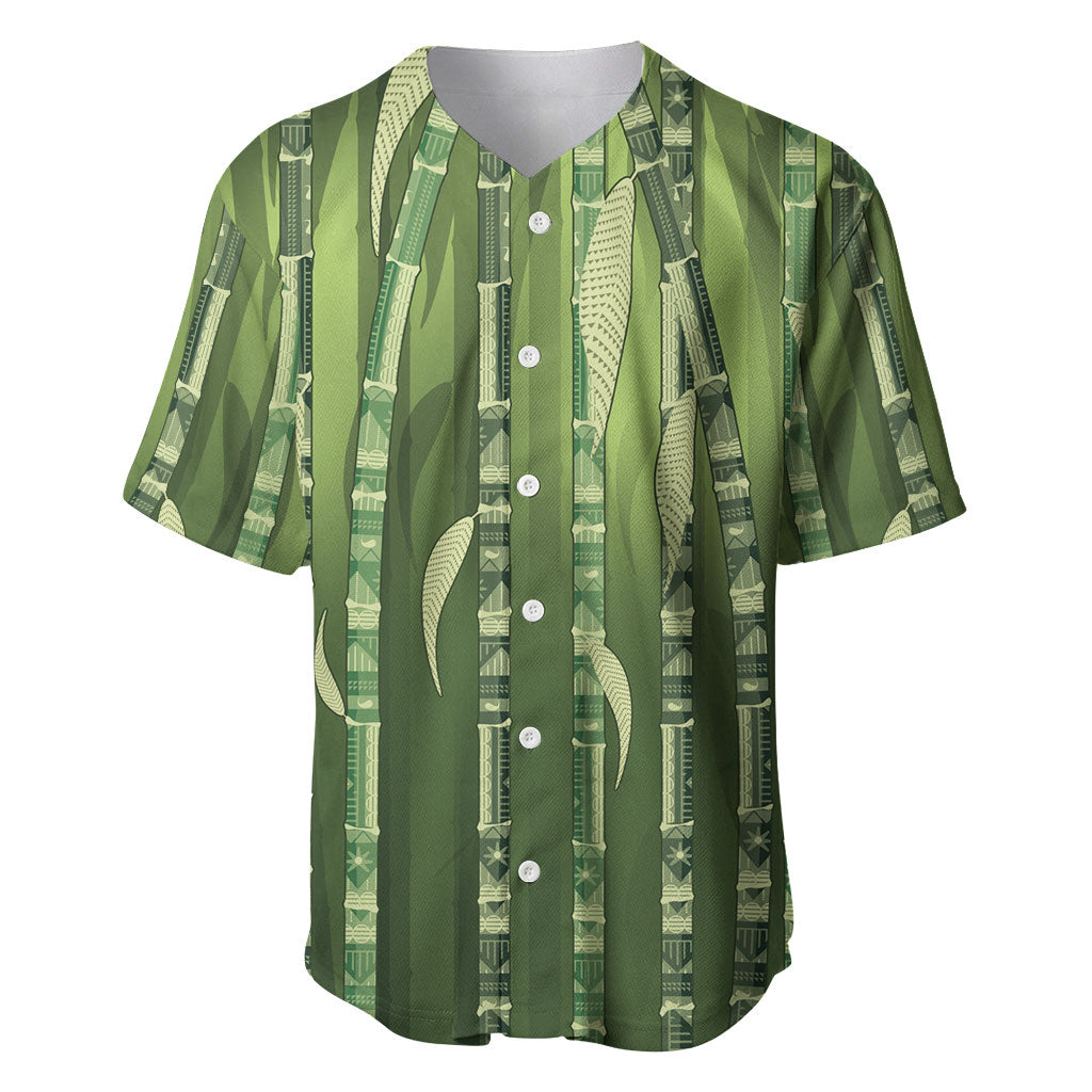 Personalised Fiji Language Week Sugarcane Masi Baseball Jersey Green Tapa Tribal Pattern DT05 Green - Polynesian Pride