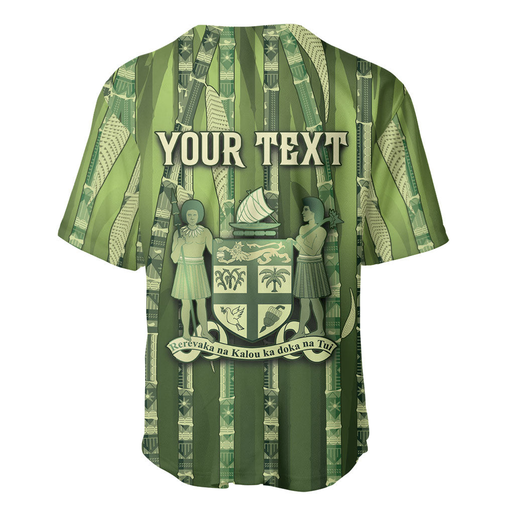 Personalised Fiji Language Week Sugarcane Masi Baseball Jersey Green Tapa Tribal Pattern DT05 - Polynesian Pride