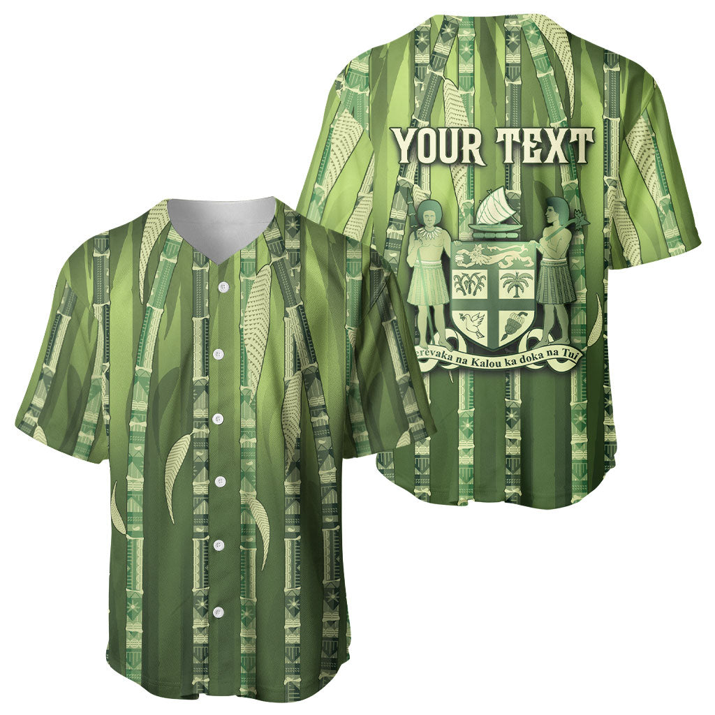 Personalised Fiji Language Week Sugarcane Masi Baseball Jersey Green Tapa Tribal Pattern DT05 - Polynesian Pride