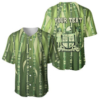 Personalised Fiji Language Week Sugarcane Masi Baseball Jersey Green Tapa Tribal Pattern DT05 - Polynesian Pride