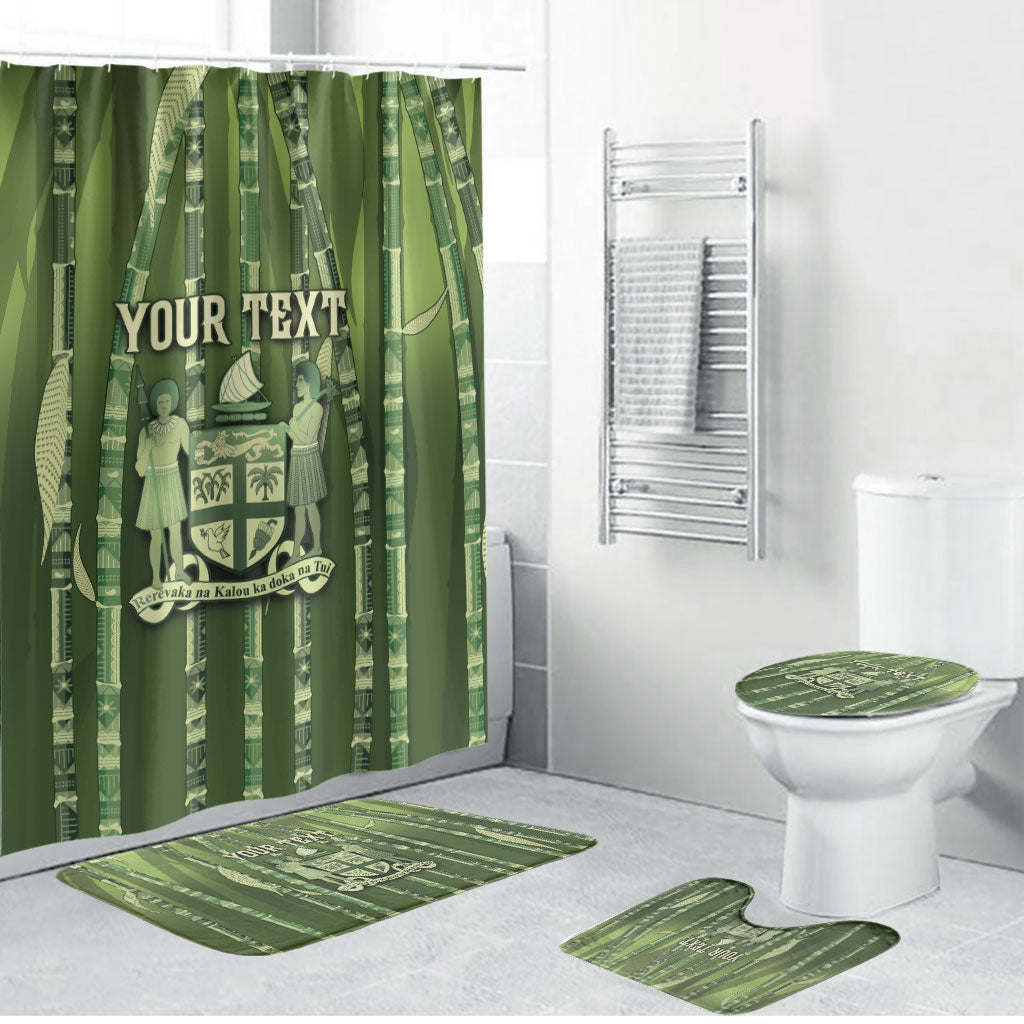 Personalised Fiji Language Week Sugarcane Masi Bathroom Set Green Tapa Tribal Pattern DT05 Bathroom Set (4 pcs) Green - Polynesian Pride