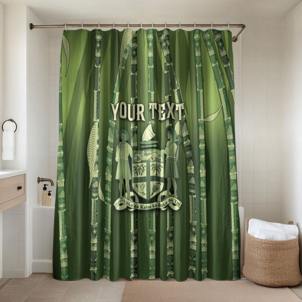 Personalised Fiji Language Week Sugarcane Masi Bathroom Set Green Tapa Tribal Pattern DT05 Shower Curtain Only Green - Polynesian Pride