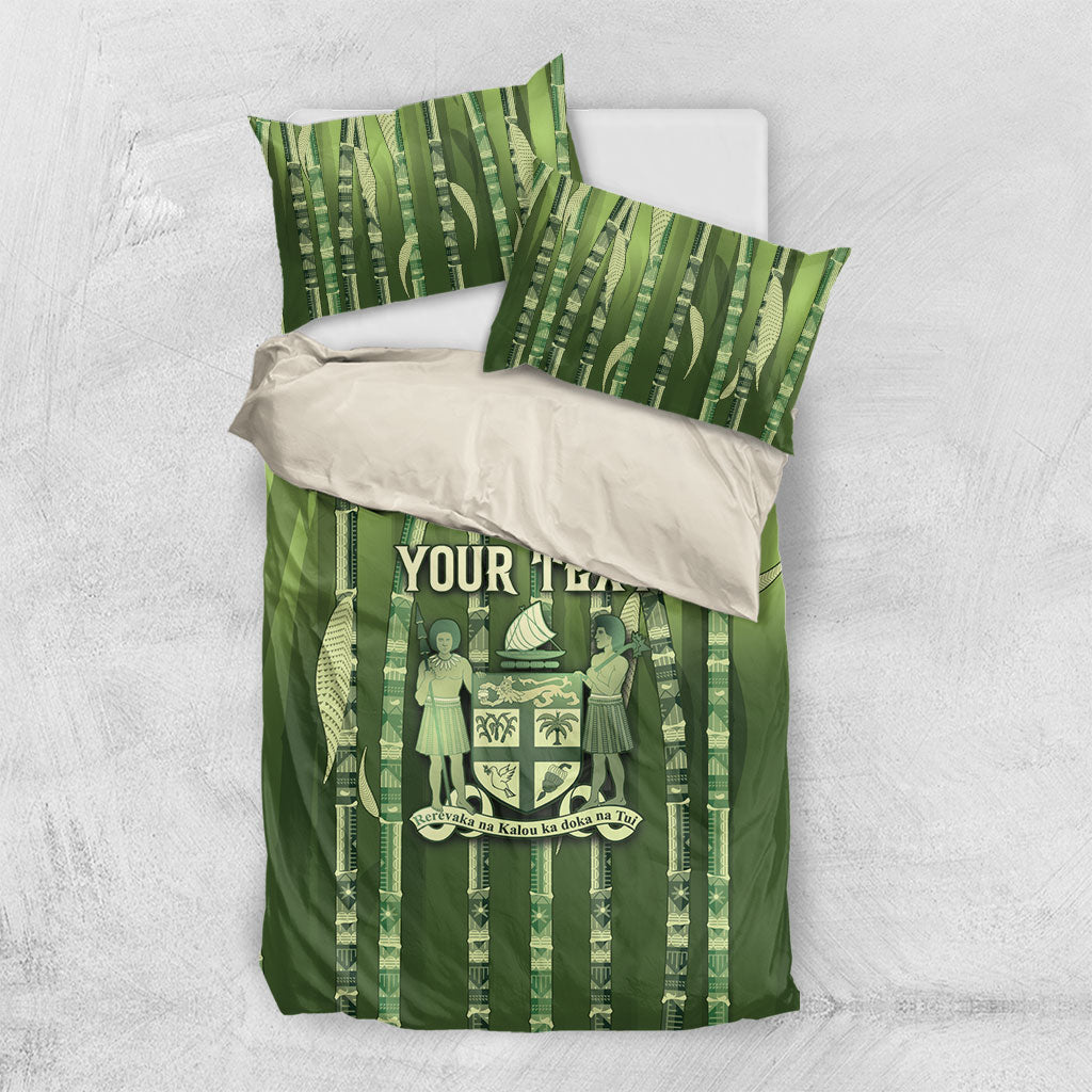 Personalised Fiji Language Week Sugarcane Masi Bedding Set Green Tapa Tribal Pattern DT05 US Twin 172cm x 218cm Green - Polynesian Pride