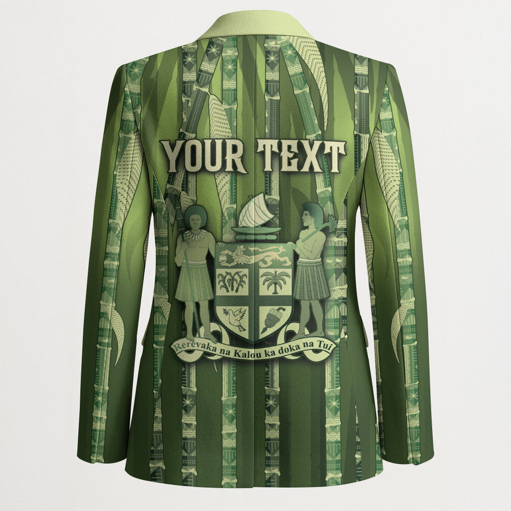 Personalised Fiji Language Week Sugarcane Masi Blazer Green Tapa Tribal Pattern DT05 - Polynesian Pride