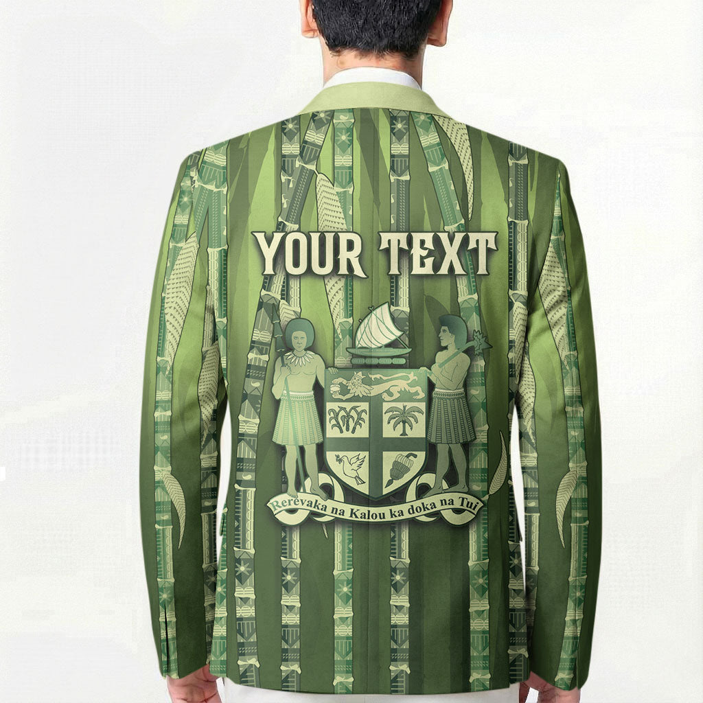 Personalised Fiji Language Week Sugarcane Masi Blazer Green Tapa Tribal Pattern DT05 - Polynesian Pride