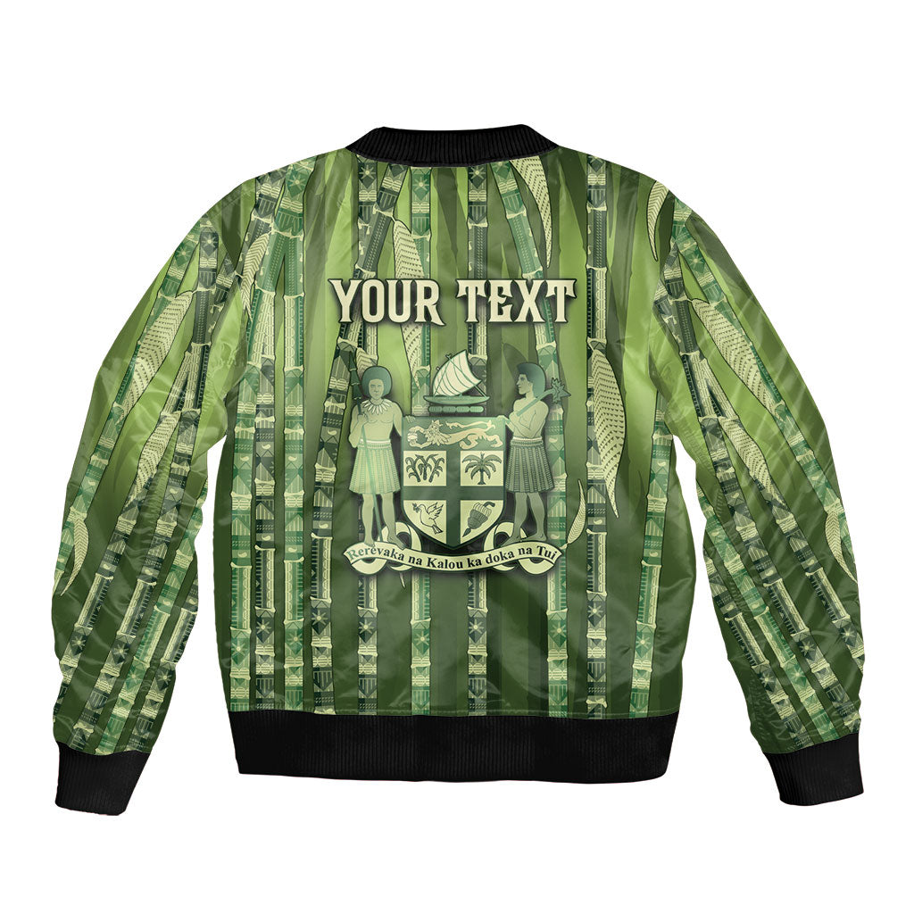 Personalised Fiji Language Week Sugarcane Masi Bomber Jacket Green Tapa Tribal Pattern