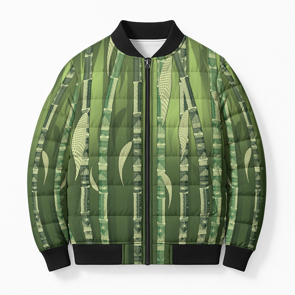 Personalised Fiji Language Week Sugarcane Masi Bomber Puffer Jacket Green Tapa Tribal Pattern DT05 Unisex Green - Polynesian Pride