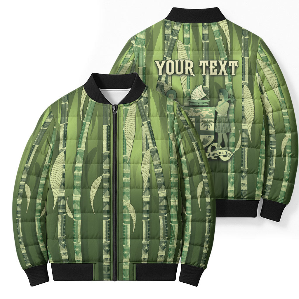 Personalised Fiji Language Week Sugarcane Masi Bomber Puffer Jacket Green Tapa Tribal Pattern DT05 - Polynesian Pride