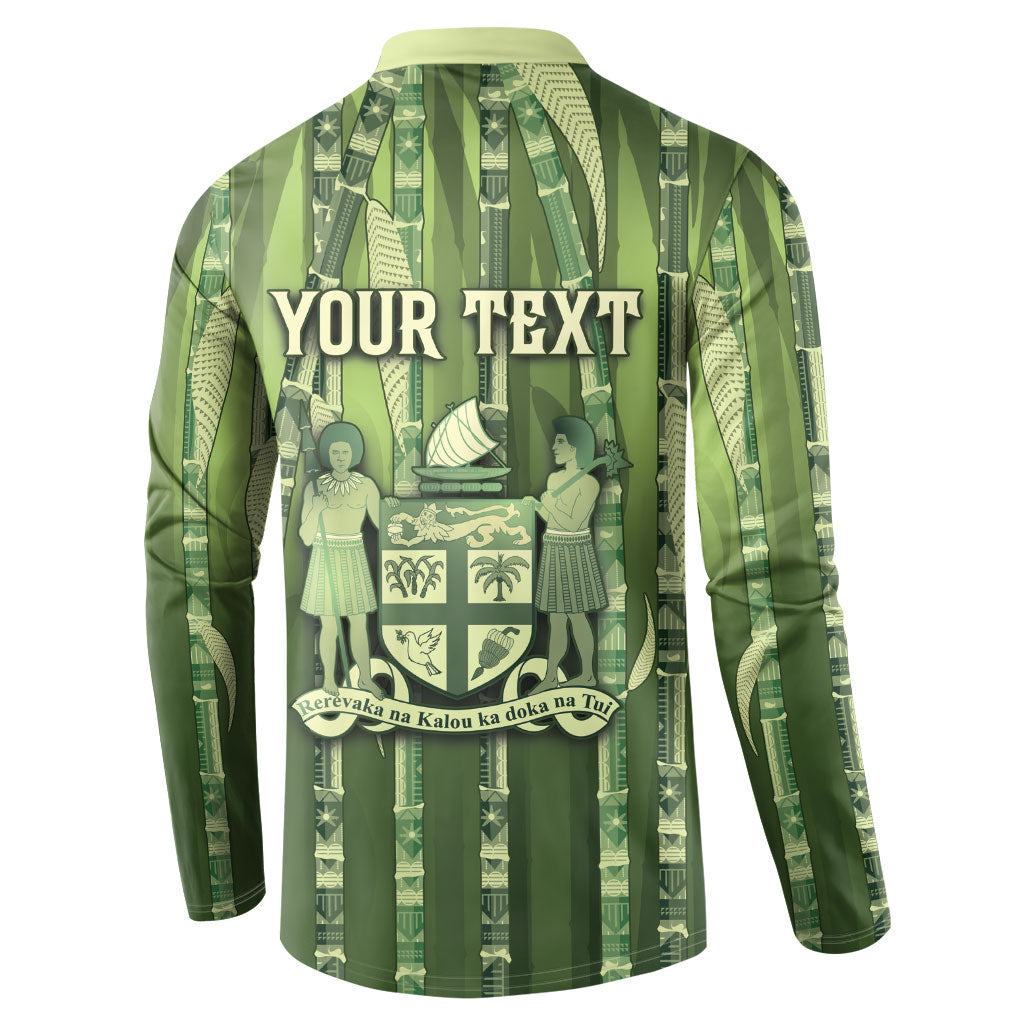 Personalised Fiji Language Week Sugarcane Masi Button Sweatshirt Green Tapa Tribal Pattern DT05 - Polynesian Pride