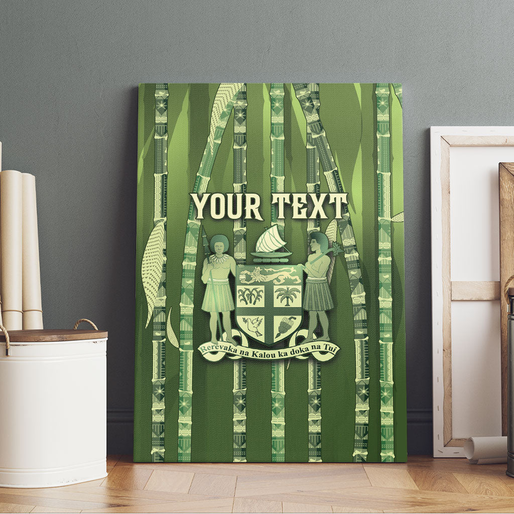 Personalised Fiji Language Week Sugarcane Masi Canvas Wall Art Green Tapa Tribal Pattern DT05 - Polynesian Pride