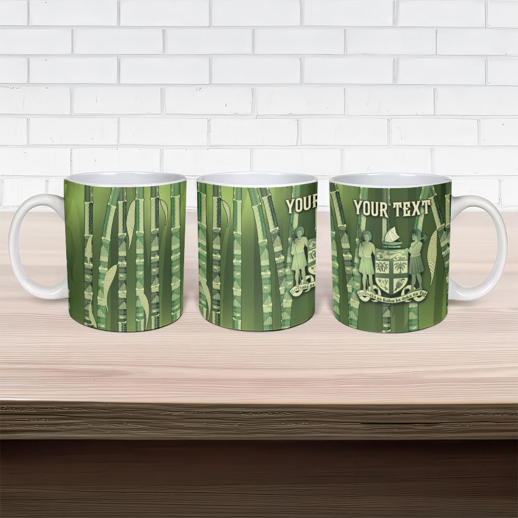 Personalised Fiji Language Week Sugarcane Masi Ceramic Mug Green Tapa Tribal Pattern