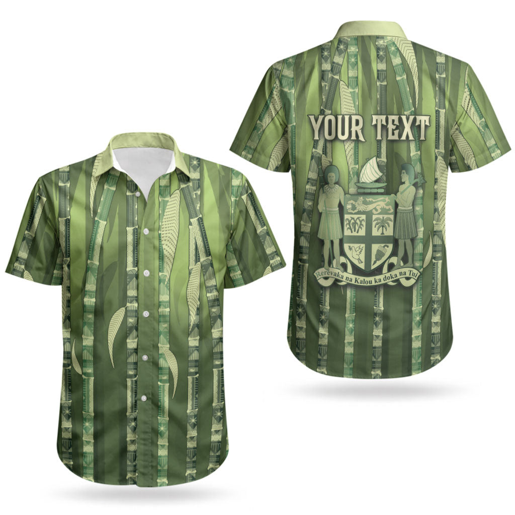Personalised Fiji Language Week Sugarcane Masi Couples Matching Long Sleeve Bodycon Dress and Hawaiian Shirt Green Tapa Tribal Pattern DT05 - Polynesian Pride