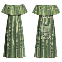 Personalised Fiji Language Week Sugarcane Masi Couples Matching Off Shoulder Maxi Dress and Hawaiian Shirt Green Tapa Tribal Pattern DT05 - Polynesian Pride