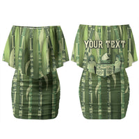 Personalised Fiji Language Week Sugarcane Masi Couples Matching Off Shoulder Short Dress and Hawaiian Shirt Green Tapa Tribal Pattern DT05 - Polynesian Pride