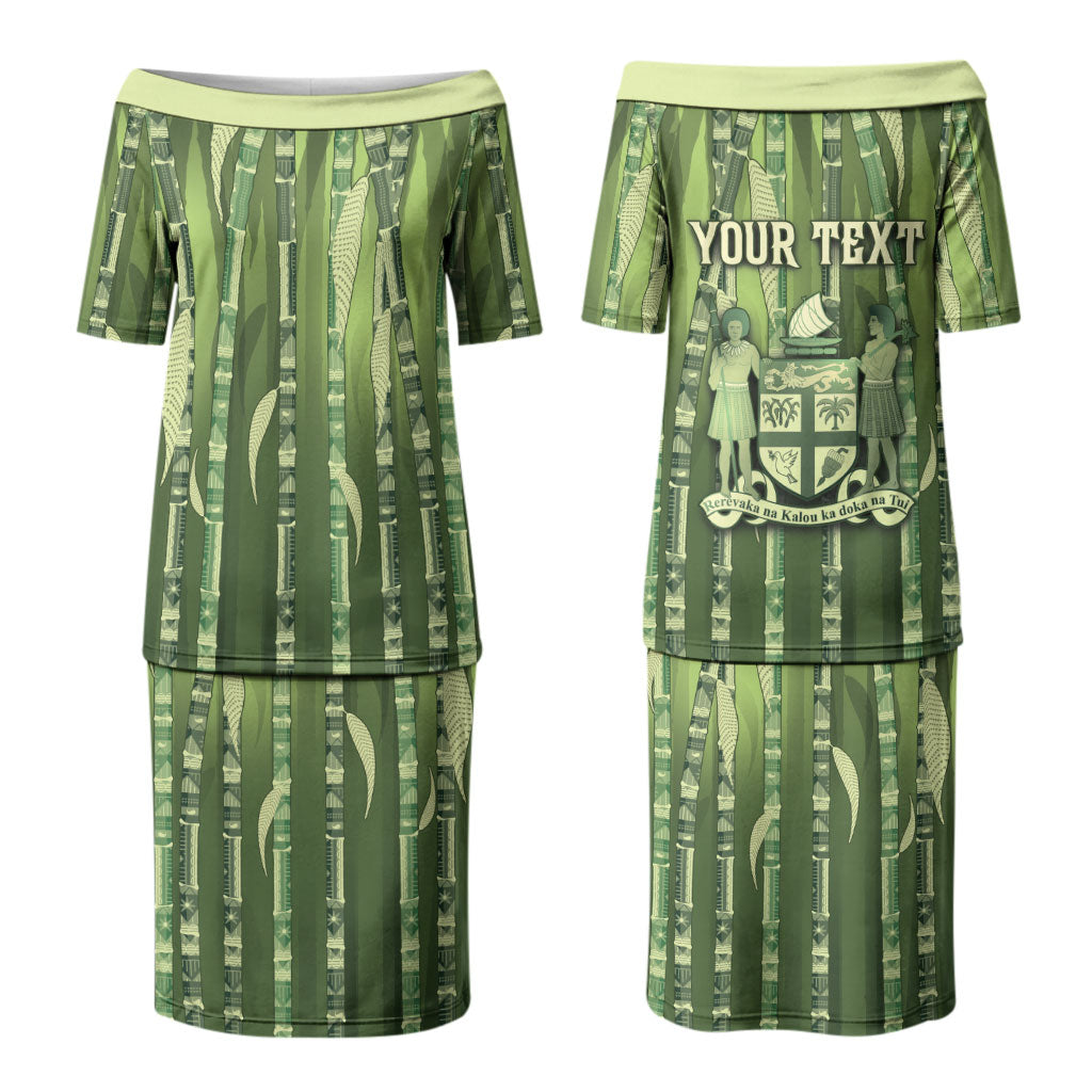 Personalised Fiji Language Week Sugarcane Masi Couples Matching Puletasi and Hawaiian Shirt Green Tapa Tribal Pattern DT05 - Polynesian Pride