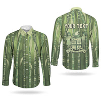 Personalised Fiji Language Week Sugarcane Masi Couples Matching Puletasi and Long Sleeve Button Shirt Green Tapa Tribal Pattern DT05 - Polynesian Pride