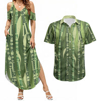 Personalised Fiji Language Week Sugarcane Masi Couples Matching Summer Maxi Dress and Hawaiian Shirt Green Tapa Tribal Pattern DT05 Green - Polynesian Pride