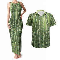 Personalised Fiji Language Week Sugarcane Masi Couples Matching Tank Maxi Dress and Hawaiian Shirt Green Tapa Tribal Pattern DT05 Green - Polynesian Pride
