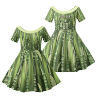 Personalised Fiji Language Week Sugarcane Masi Family Matching Long Sleeve Bodycon Dress and Hawaiian Shirt Green Tapa Tribal Pattern DT05 Daughter's Dress Green - Polynesian Pride