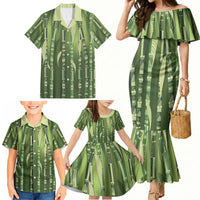 Personalised Fiji Language Week Sugarcane Masi Family Matching Mermaid Dress and Hawaiian Shirt Green Tapa Tribal Pattern DT05 - Polynesian Pride