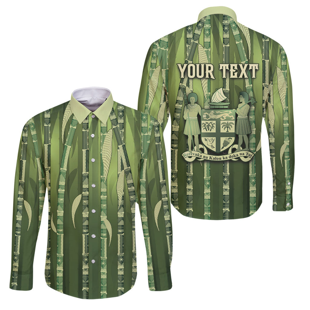 Personalised Fiji Language Week Sugarcane Masi Family Matching Mermaid Dress and Hawaiian Shirt Green Tapa Tribal Pattern DT05 Dad's Shirt - Long Sleeve Green - Polynesian Pride
