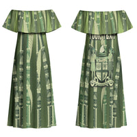 Personalised Fiji Language Week Sugarcane Masi Family Matching Off Shoulder Maxi Dress and Hawaiian Shirt Green Tapa Tribal Pattern DT05 Mom's Dress Green - Polynesian Pride