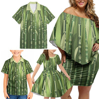 Personalised Fiji Language Week Sugarcane Masi Family Matching Off Shoulder Short Dress and Hawaiian Shirt Green Tapa Tribal Pattern DT05 - Polynesian Pride