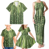Personalised Fiji Language Week Sugarcane Masi Family Matching Tank Maxi Dress and Hawaiian Shirt Green Tapa Tribal Pattern DT05 - Polynesian Pride