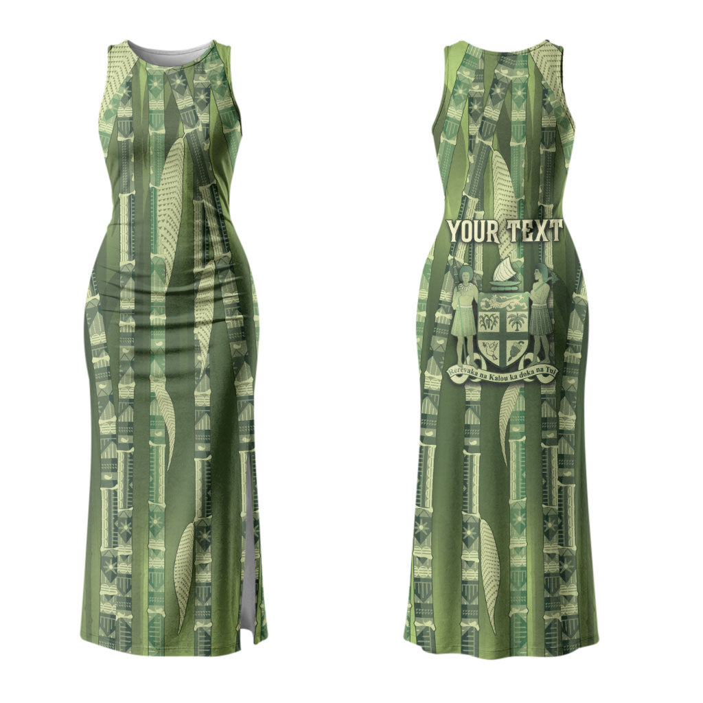 Personalised Fiji Language Week Sugarcane Masi Family Matching Tank Maxi Dress and Hawaiian Shirt Green Tapa Tribal Pattern DT05 Mom's Dress Green - Polynesian Pride