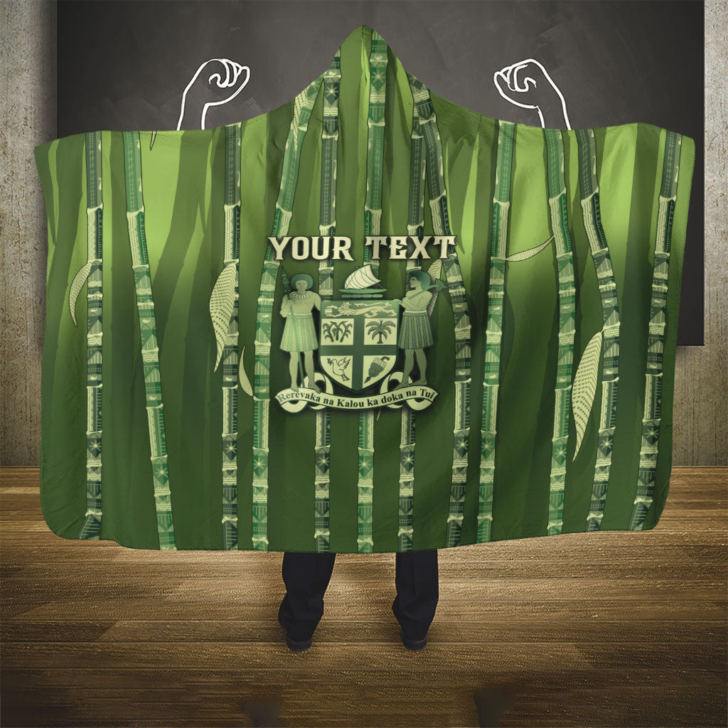 Personalised Fiji Language Week Sugarcane Masi Hooded Blanket Green Tapa Tribal Pattern DT05 - Polynesian Pride