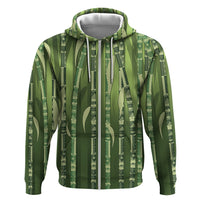 Personalised Fiji Language Week Sugarcane Masi Hoodie Green Tapa Tribal Pattern DT05 Zip Hoodie Green - Polynesian Pride