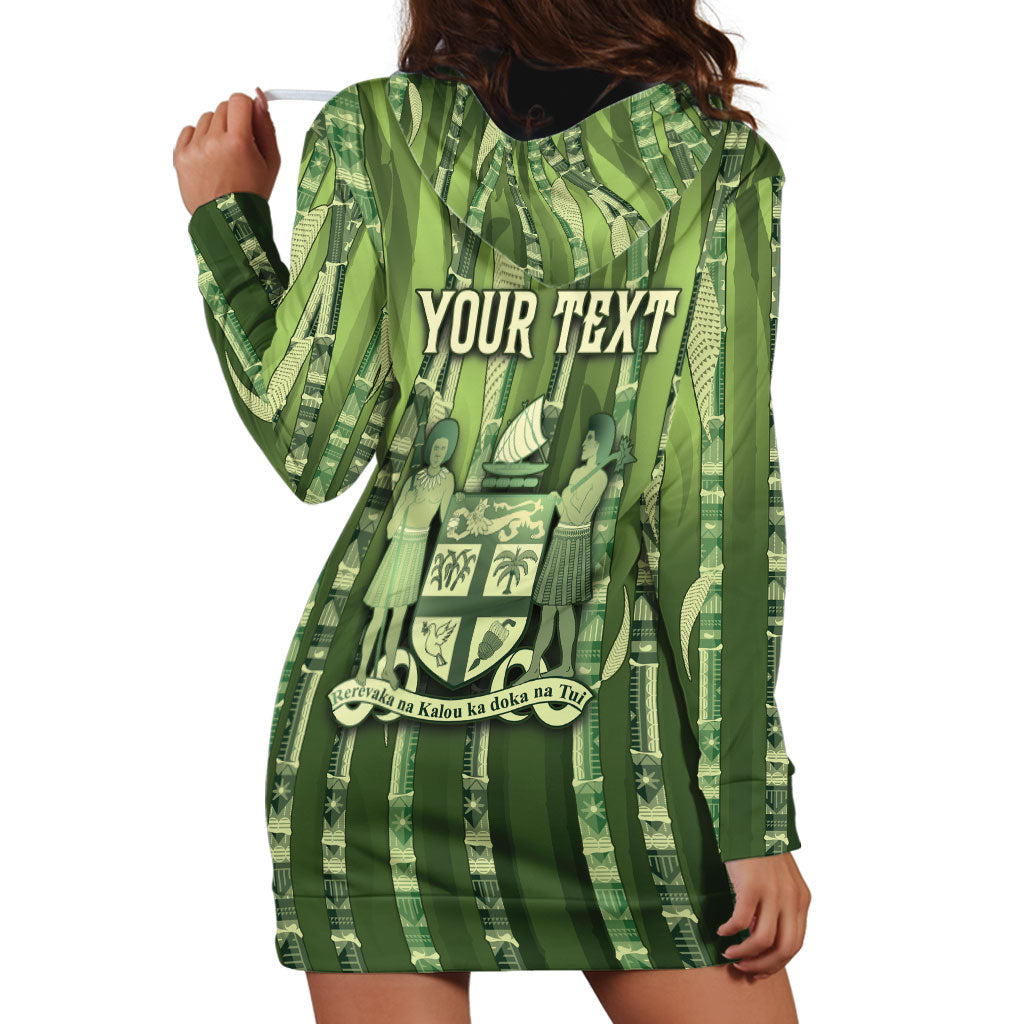 Personalised Fiji Language Week Sugarcane Masi Hoodie Dress Green Tapa Tribal Pattern DT05 - Polynesian Pride