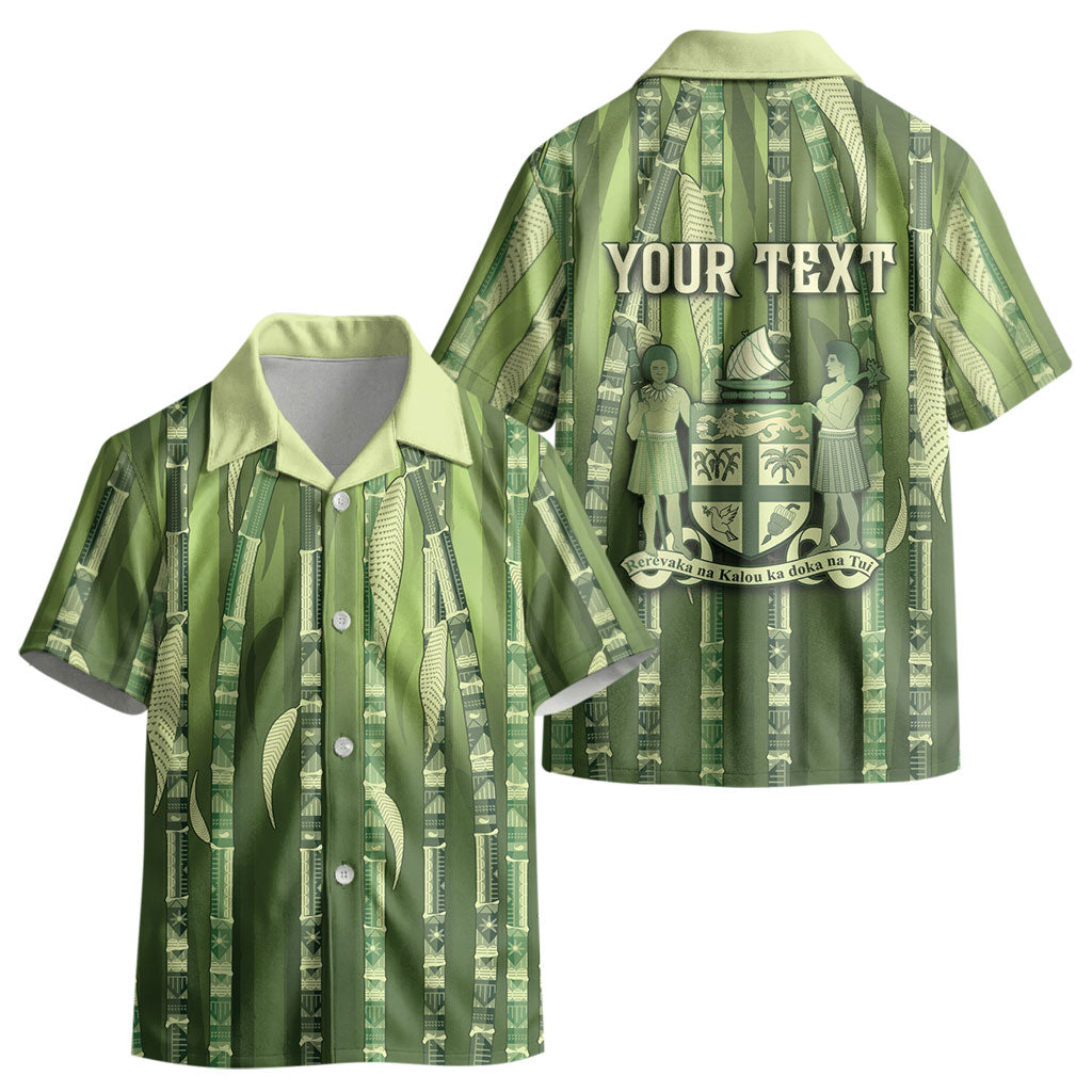 Personalised Fiji Language Week Sugarcane Masi Kid Hawaiian Shirt Green Tapa Tribal Pattern DT05 - Polynesian Pride