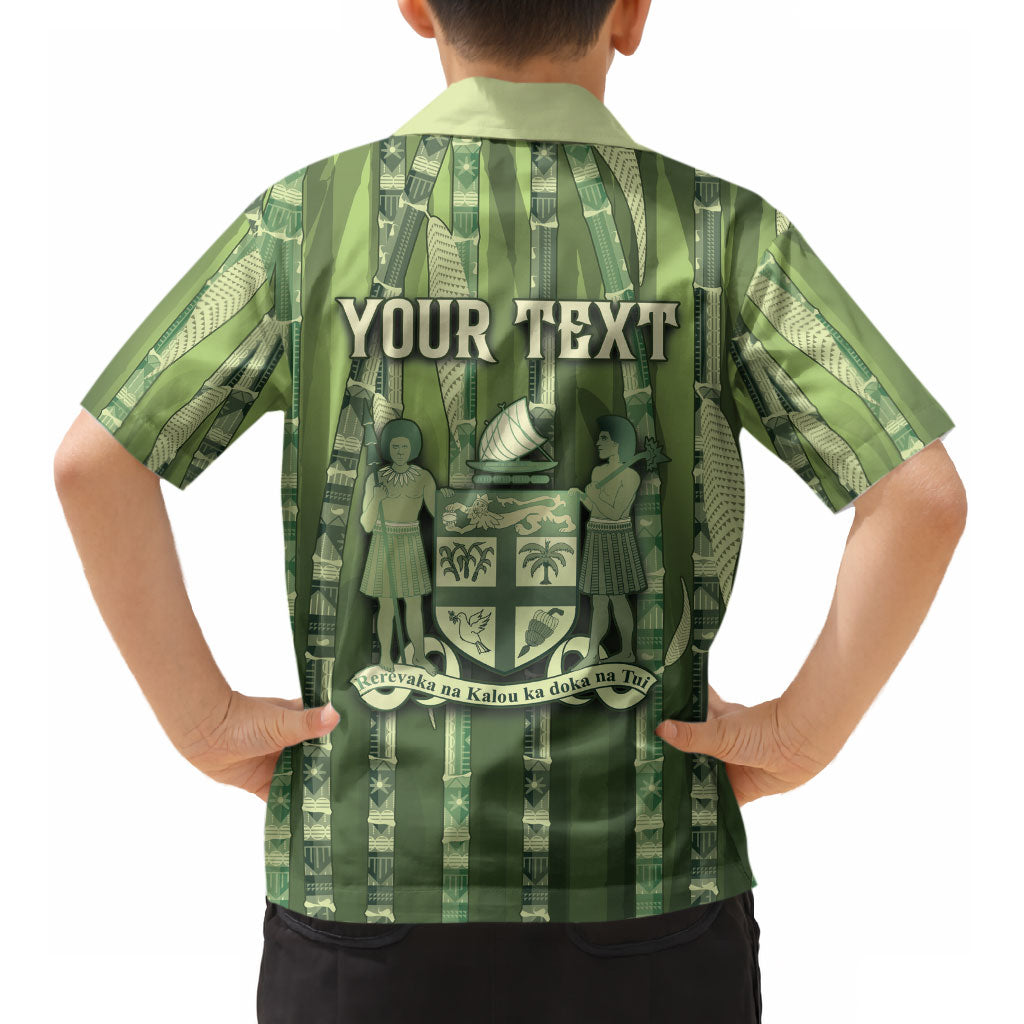 Personalised Fiji Language Week Sugarcane Masi Kid Hawaiian Shirt Green Tapa Tribal Pattern DT05 - Polynesian Pride