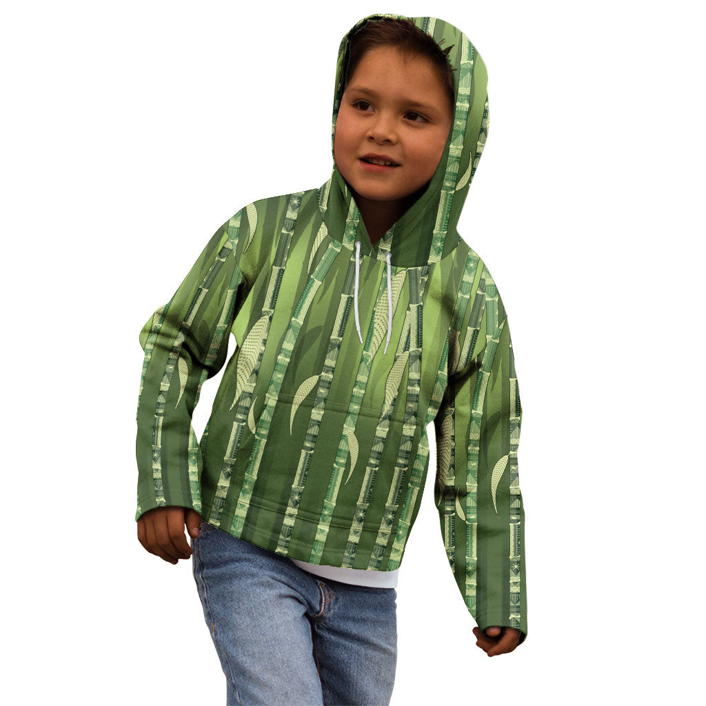 Personalised Fiji Language Week Sugarcane Masi Kid Hoodie Green Tapa Tribal Pattern DT05 - Polynesian Pride
