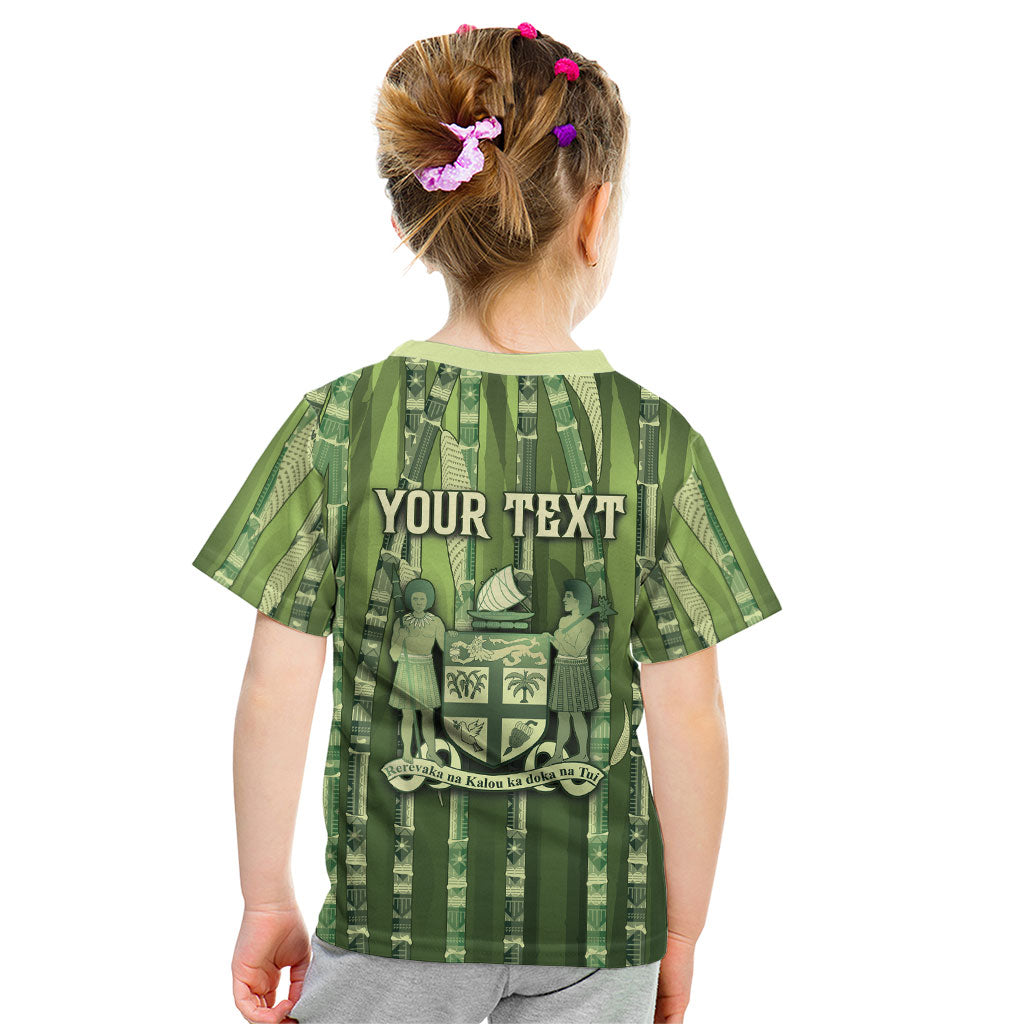 Personalised Fiji Language Week Sugarcane Masi Kid T Shirt Green Tapa Tribal Pattern DT05 - Polynesian Pride