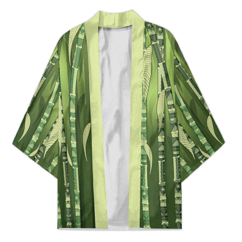 Personalised Fiji Language Week Sugarcane Masi Kimono Green Tapa Tribal Pattern