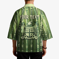Personalised Fiji Language Week Sugarcane Masi Kimono Green Tapa Tribal Pattern