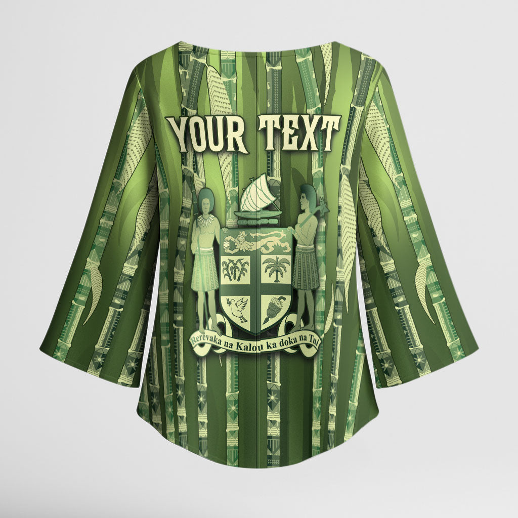 Personalised Fiji Language Week Sugarcane Masi Kimono Sleeve Blouse Green Tapa Tribal Pattern DT05 - Polynesian Pride