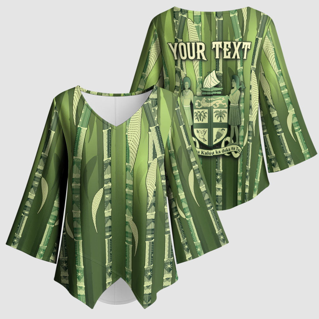 Personalised Fiji Language Week Sugarcane Masi Kimono Sleeve Blouse Green Tapa Tribal Pattern DT05 - Polynesian Pride