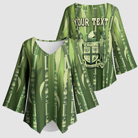 Personalised Fiji Language Week Sugarcane Masi Kimono Sleeve Blouse Green Tapa Tribal Pattern DT05 - Polynesian Pride