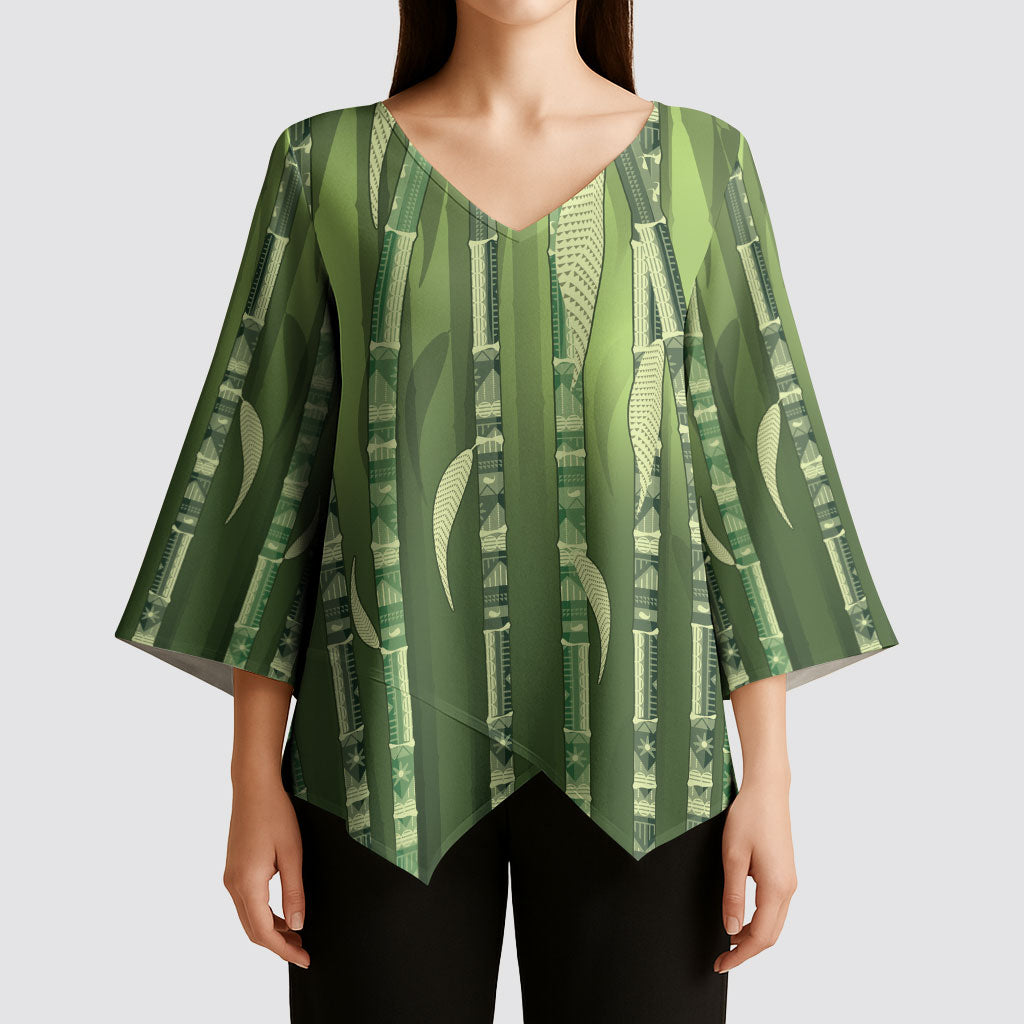 Personalised Fiji Language Week Sugarcane Masi Kimono Sleeve Blouse Green Tapa Tribal Pattern DT05 - Polynesian Pride