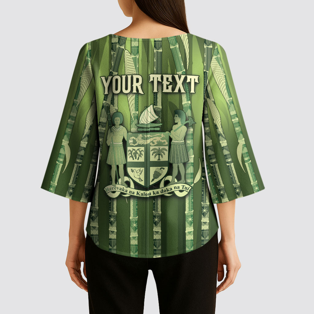 Personalised Fiji Language Week Sugarcane Masi Kimono Sleeve Blouse Green Tapa Tribal Pattern DT05 - Polynesian Pride