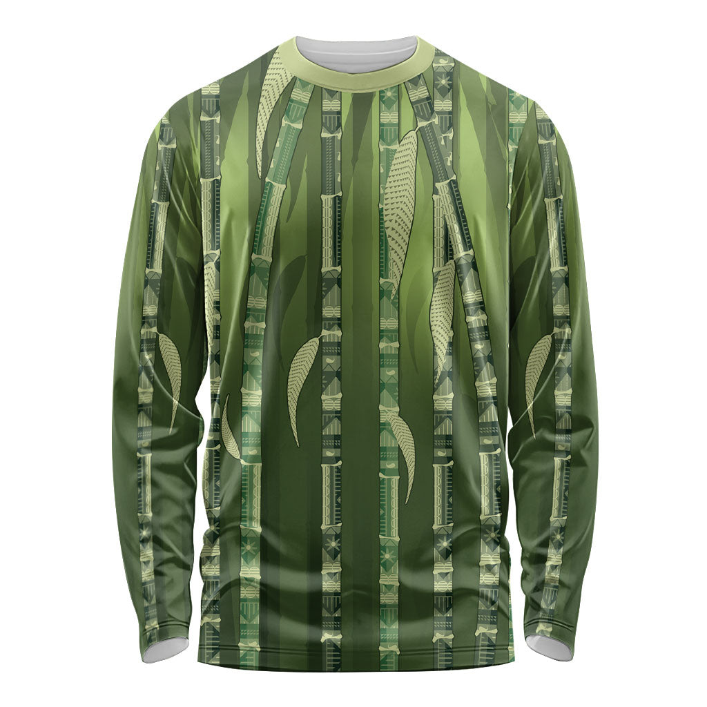 Personalised Fiji Language Week Sugarcane Masi Long Sleeve Shirt Green Tapa Tribal Pattern DT05 Unisex Green - Polynesian Pride