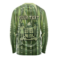 Personalised Fiji Language Week Sugarcane Masi Long Sleeve Shirt Green Tapa Tribal Pattern DT05 - Polynesian Pride
