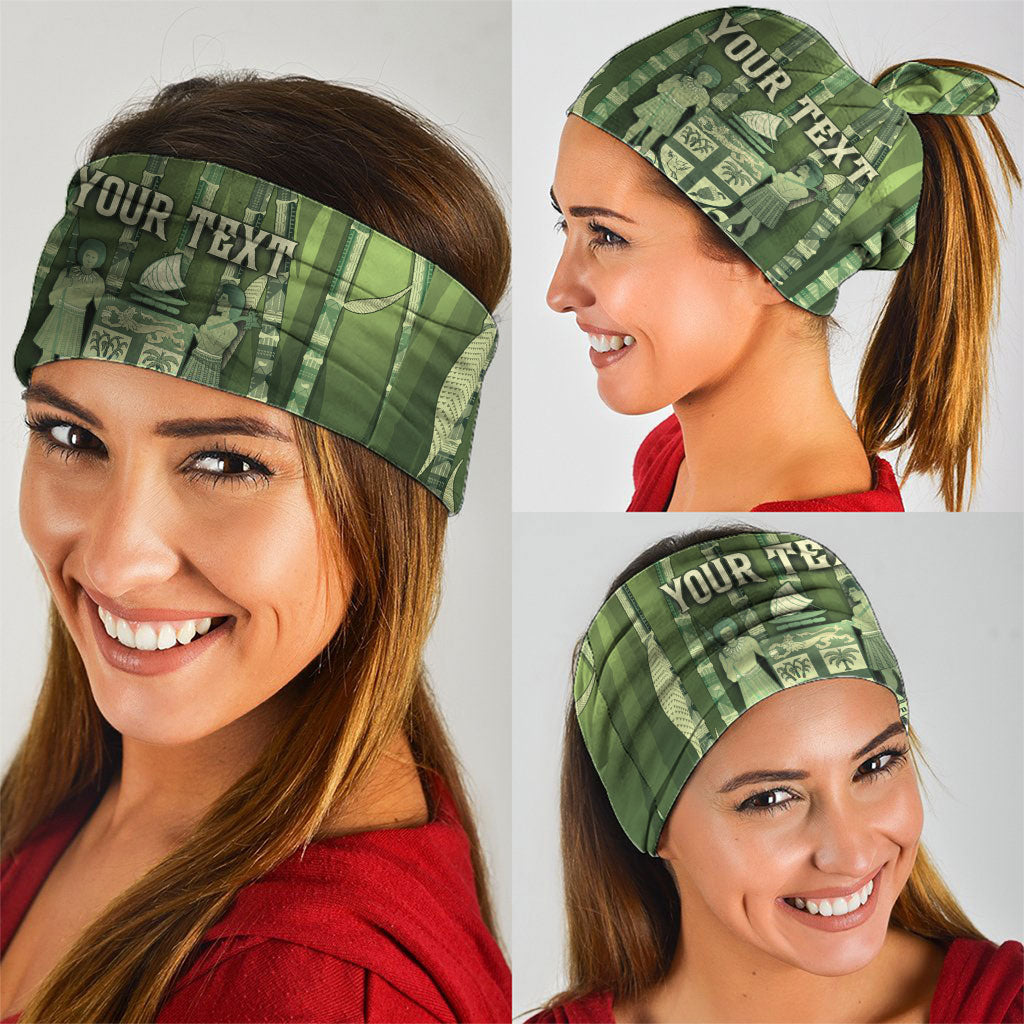 Personalised Fiji Language Week Sugarcane Masi Neck Gaiter Green Tapa Tribal Pattern DT05 - Polynesian Pride
