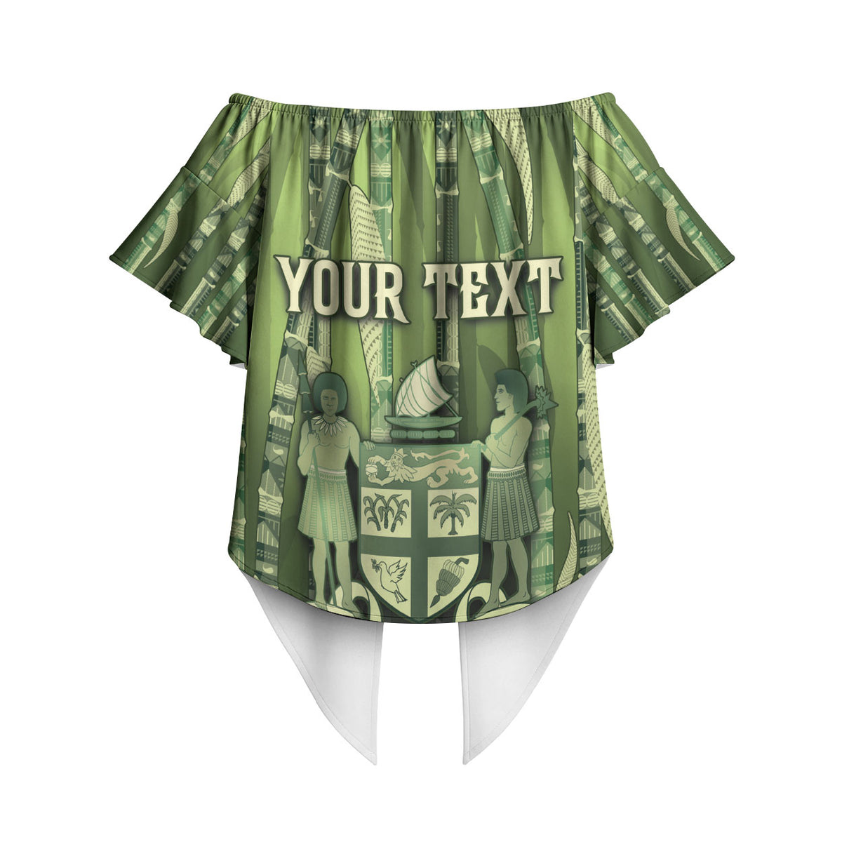 Personalised Fiji Language Week Sugarcane Masi Off Shoulder Wrap Waist Top Green Tapa Tribal Pattern DT05 - Polynesian Pride