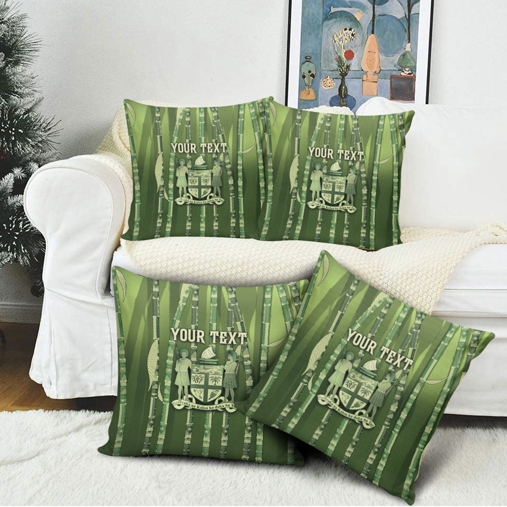 Personalised Fiji Language Week Sugarcane Masi Pillow Cover Green Tapa Tribal Pattern DT05 - Polynesian Pride