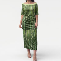 Personalised Fiji Language Week Sugarcane Masi Puletasi Green Tapa Tribal Pattern DT05 Long Dress Green - Polynesian Pride