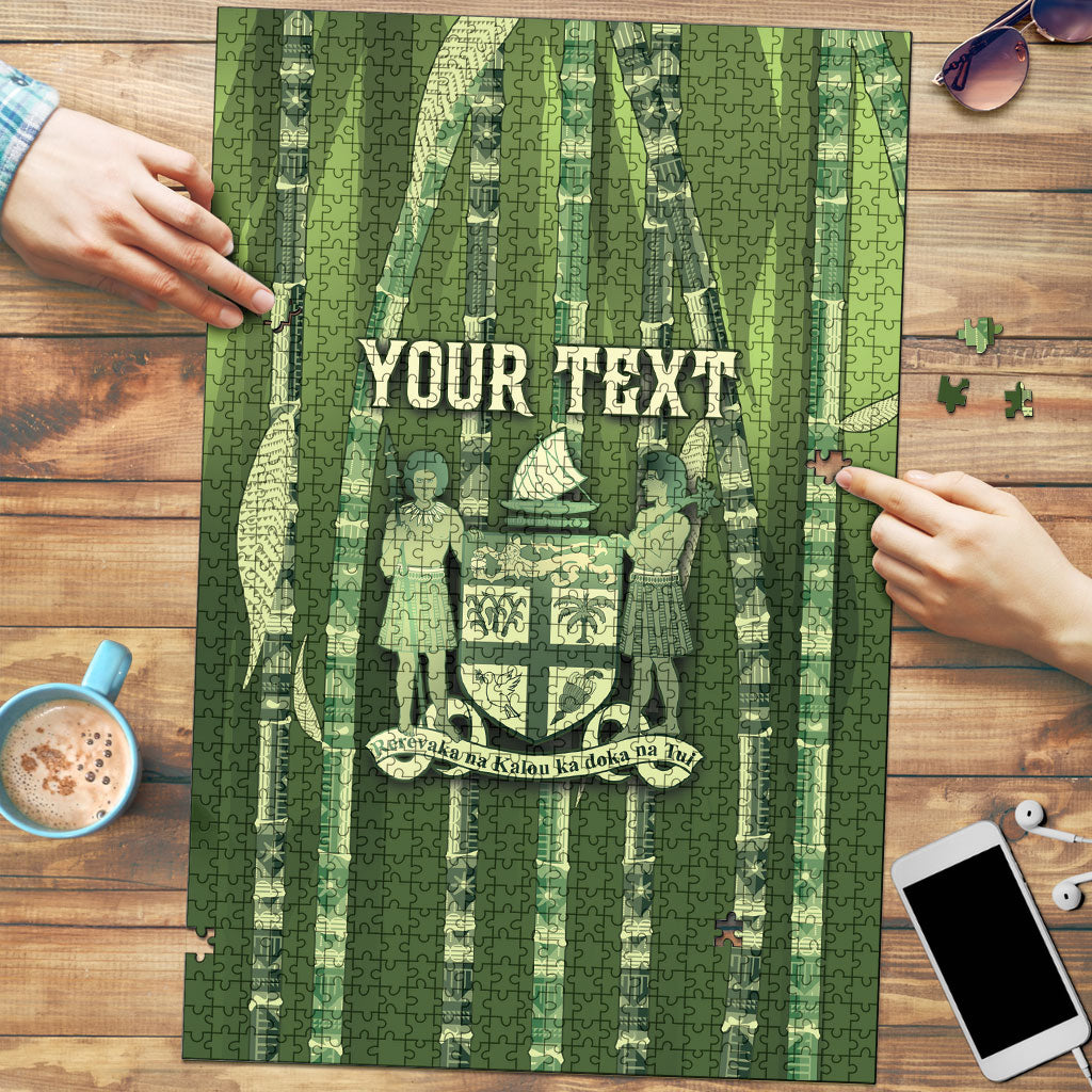 Personalised Fiji Language Week Sugarcane Masi Puzzle Green Tapa Tribal Pattern